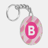 Pink Watermelon Pattern Circle Monogram キーホルダー (正面左)