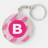 Pink Watermelon Pattern Circle Monogram キーホルダー (裏面)