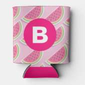 Pink Watermelon Pattern Circle Monogram 缶クーラー (正面)