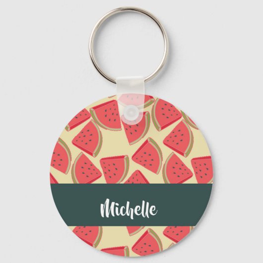 Pink watermelon slices on yellow キーホルダー (正面)