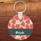 Pink watermelon slices on yellow キーホルダー (正面)