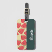 Pink watermelon slices on yellow ラゲッジタグ (正面縦)
