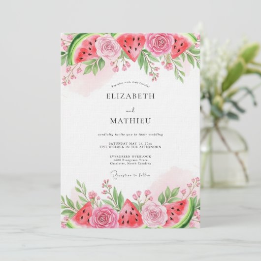 Pink Watermelon Whimsical Wedding 招待状 (スタンド正面)