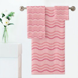 Pink Wave Pattern Towel バスタオルセット