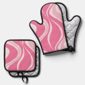 Pink Waves Oven Mitt Set 鍋つかみ&鍋敷きセット (正面/裏面)