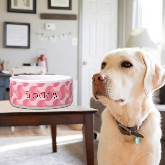 Pink Waves Pattern Ceramic Pet Bowl ボウル (クリエイターアップロード済み)