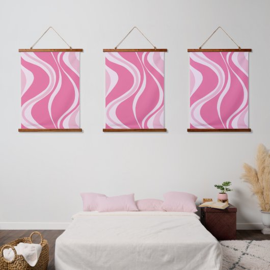 Pink Waves Triple Wall Tapestry Set 吊り下げ型タペストリー (寝室)