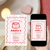 Pink Wavy Birthday hand drawn cake 招待状