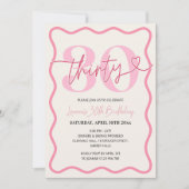 Pink Wavy Border 30th Birthday Invitation Women 招待状 (正面)