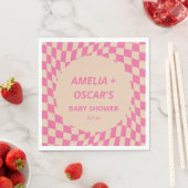 Pink Wavy Checker Couples Baby Shower Names スタンダードランチョンナプキン (インサイチュ)