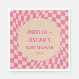 Pink Wavy Checker Couples Baby Shower Names スタンダードランチョンナプキン