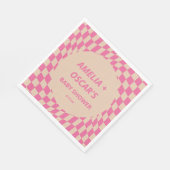 Pink Wavy Checker Couples Baby Shower Names スタンダードランチョンナプキン (角)