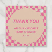 Pink Wavy Checker Couples Baby Shower Names フェイバータグ (裏面)