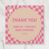 Pink Wavy Checker Couples Baby Shower Names フェイバータグ (正面)