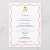 Pink Wavy Line Lemon Baby Shower Place Card メニュー (正面)