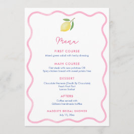 Pink Wavy Line Lemon Baby Shower Place Card メニュー
