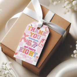 Pink Wavy Retro 67 8th Birthday Thank You Tag ギフトタグ