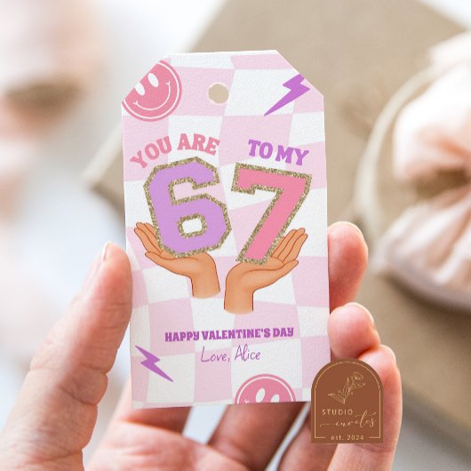 Pink Wavy Retro 67 Valentine Tag ギフトタグ