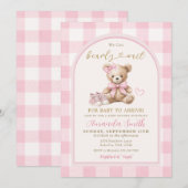 Pink We can Bearly Wait Bear Baby Baby Shower  招待状 (正面/裏面)