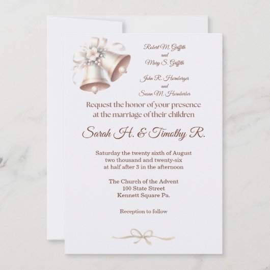 Pink Wedding Bells Traditional Wedding Invitation 招待状 (正面)