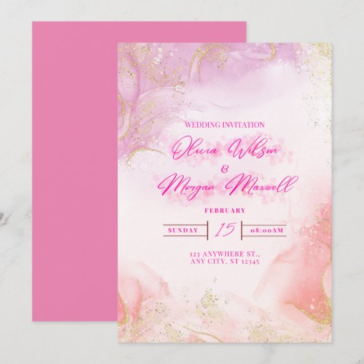 Pink Wedding Invitation 招待状 (正面/裏面)