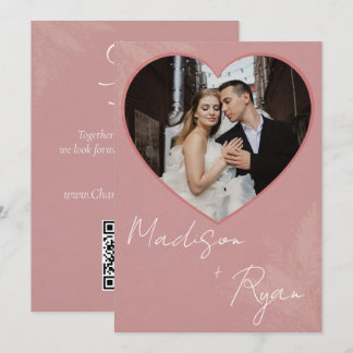 Pink Wedding Invitation with Photo and QR Code 招待状