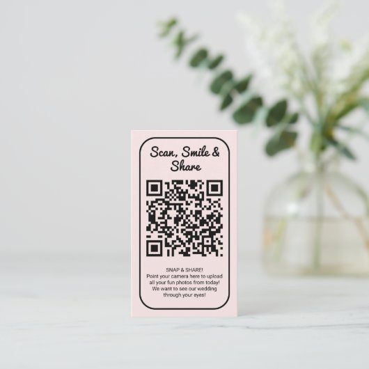 Pink Wedding Photo Sharing Capture Love QR Code  名刺 (スタンド正面)
