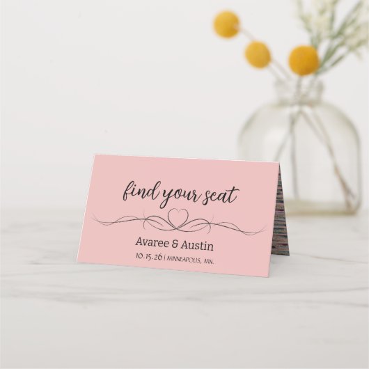 Pink Wedding Table Seating Cards プレイスカード (正面)
