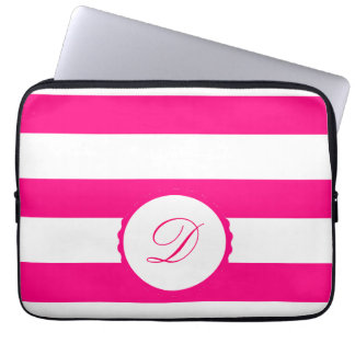 Pink Weiß gestreift personalisiert Monogramm ラップトップスリーブ