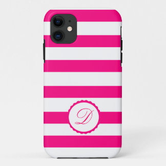 Pink Weiß gestreift personalisiert Monogramm iPhone 11 ケース