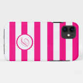 Pink Weiß gestreift personalisiert Monogramm Case-Mate iPhoneケース (裏面(横))