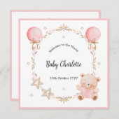 Pink Welcome Baby Floral Frame Teddy Bear Card (正面/裏面)