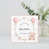 Pink Welcome Baby Floral Frame Teddy Bear Card (スタンド正面)