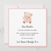 Pink Welcome Baby Floral Frame Teddy Bear Card (裏面)