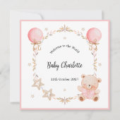 Pink Welcome Baby Floral Frame Teddy Bear Card (正面)