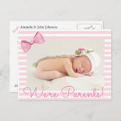Pink We're Parentsベビー誕生発表 案内ポストカード (正面/裏面)