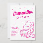 Pink Western Country Disco 16th Birthday Party 招待状 (正面)