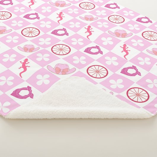 Pink Western Cowgirl Checkered Seamless Pattern シェルパブランケット (3/4)