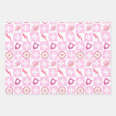 Pink Western Cowgirl Checkered Seamless Pattern ラッピングペーパーシート (正面)