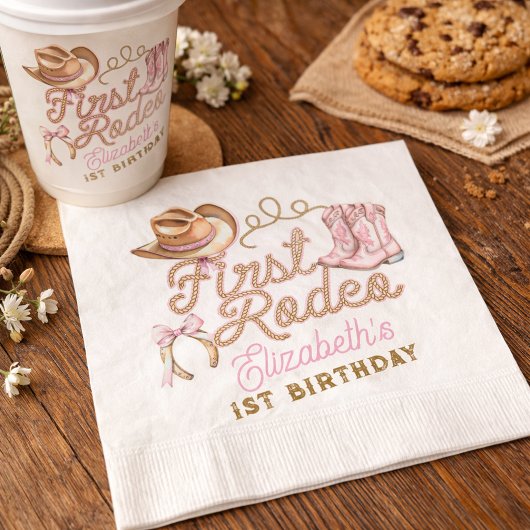Pink Western First Rodeo Birthday スタンダードランチョンナプキン