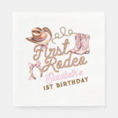 Pink Western First Rodeo Birthday スタンダードランチョンナプキン (正面)