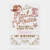Pink Western First Rodeo Birthday Welcome アクリルサイン (正面)