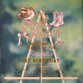 Pink Western First Rodeo Birthday Welcome アクリルサイン (ニュートラル)