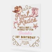Pink Western First Rodeo Birthday Welcome アクリルサイン (傾斜)