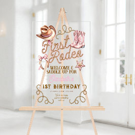 Pink Western First Rodeo Birthday Welcome アクリルサイン