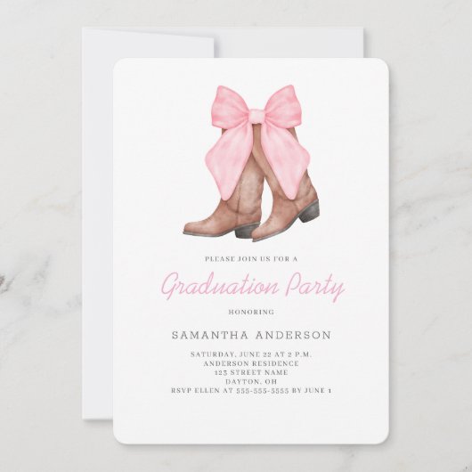 Pink Western Graduation Party  招待状 (正面)