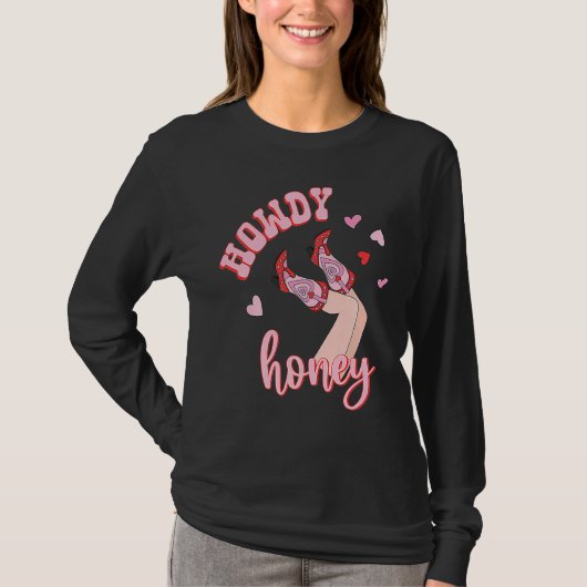 Pink Western Valentine's Day Cowgirl Howdy Partner Tシャツ (正面)