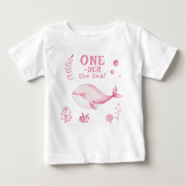 Pink Whale Oneder The Sea 1st Birthday  ベビーTシャツ