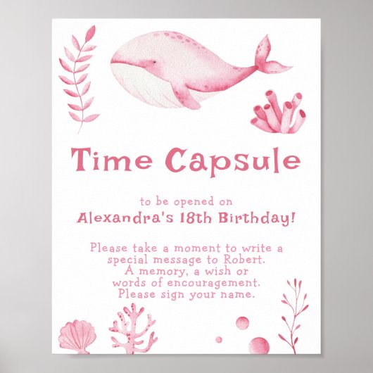 Pink Whale Time Capsule 1st birthday ポスター (正面)