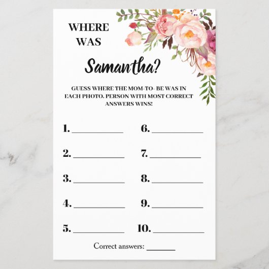 Pink Where was Shen Baby Showerバイリンガルゲームカード チラシ (正面)